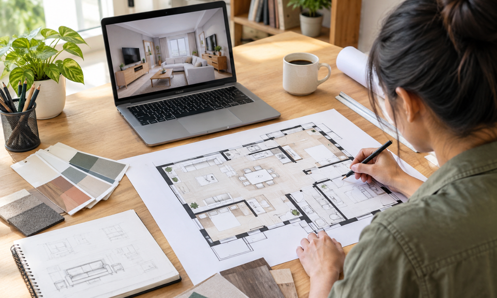 Interior designer planning a room layout