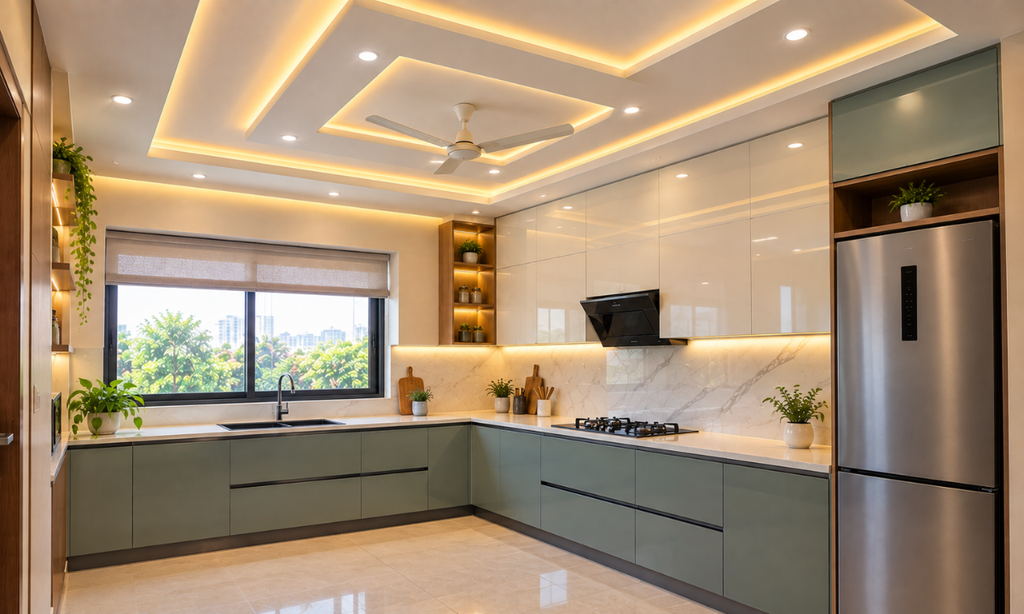 L-Shaped Kitchen POP Design