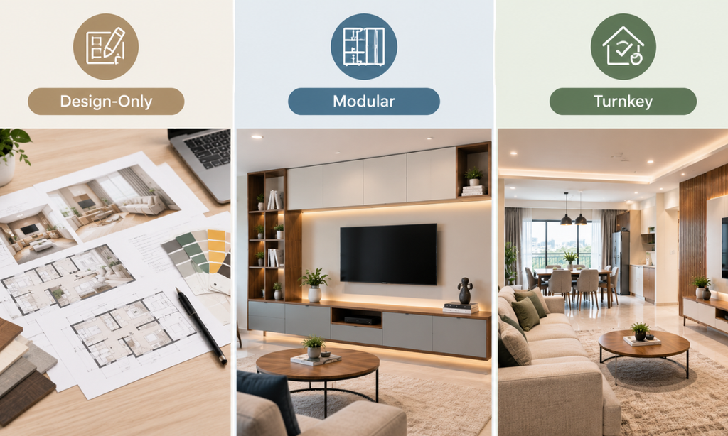 Comparison of design-only, modular, and turnkey interior services