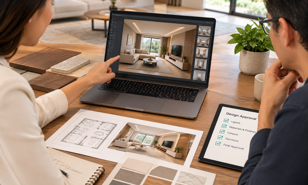 3D visualisation of home interiors for design review and approval.